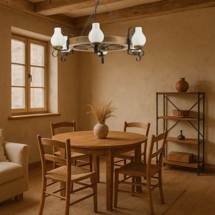 Κρεμαστό φωτιστικό οροφής ROATA 6xE14/40W/230V διάμετρος 70 cm οξιά