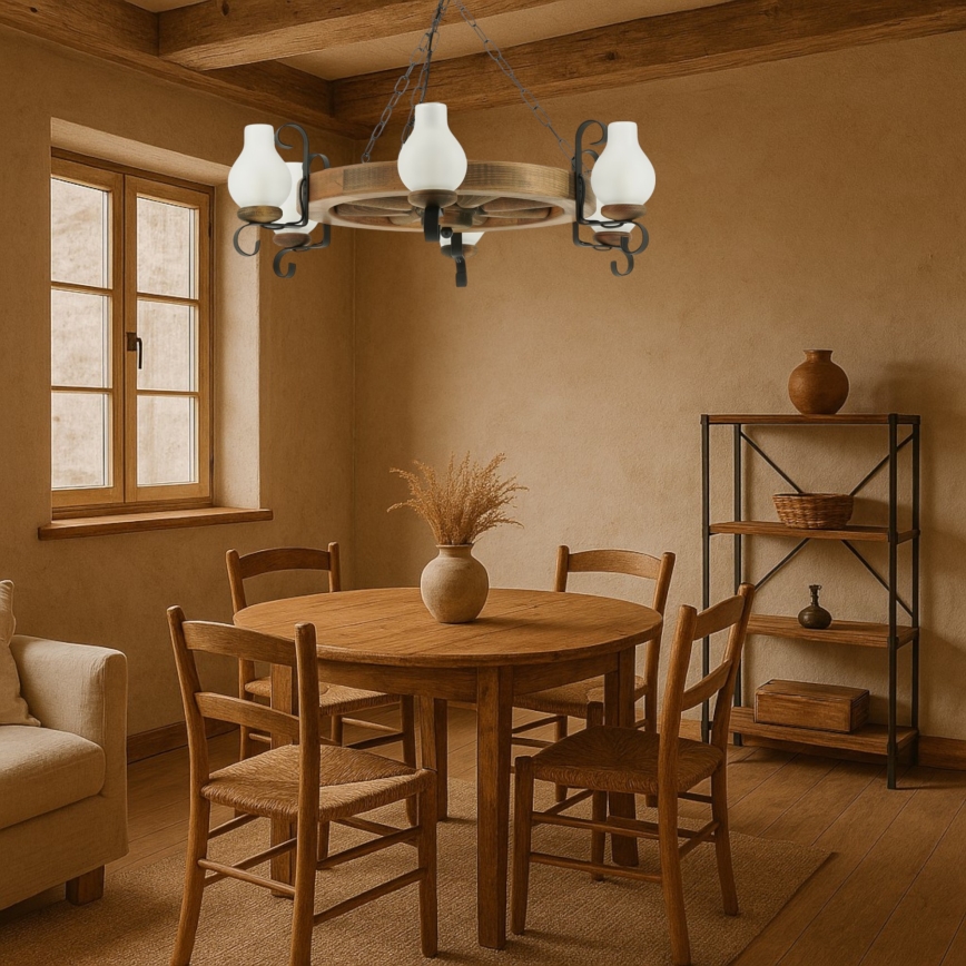 Κρεμαστό φωτιστικό οροφής ROATA 6xE14/40W/230V διάμετρος 70 cm οξιά