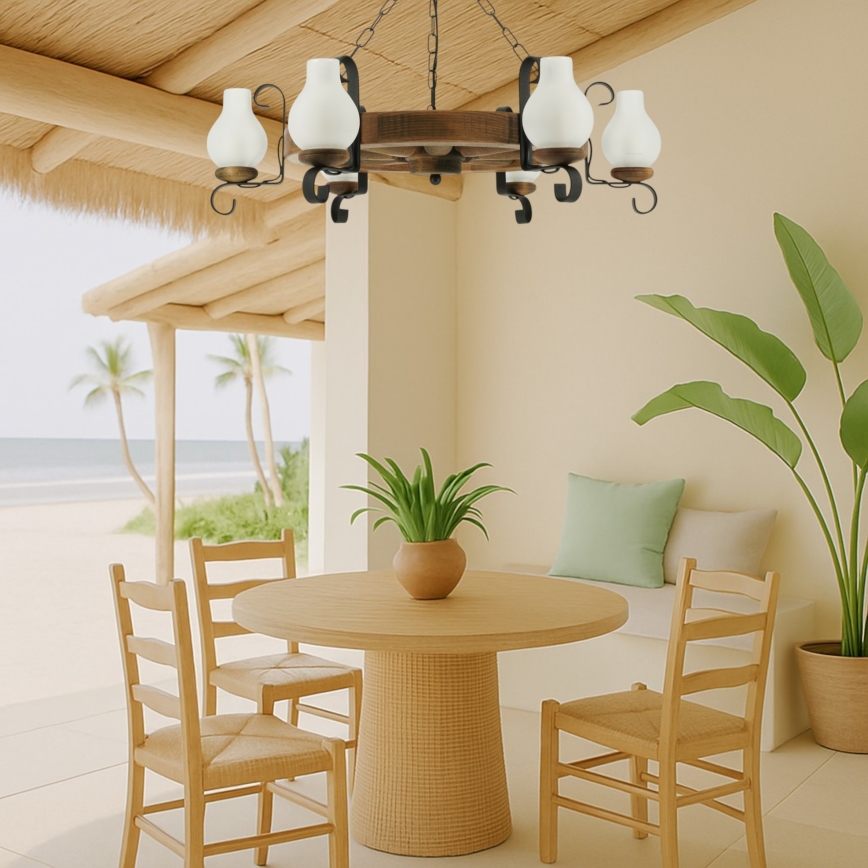 Κρεμαστό φωτιστικό οροφής ROATA 6xE14/40W/230V διάμετρος 70 cm οξιά
