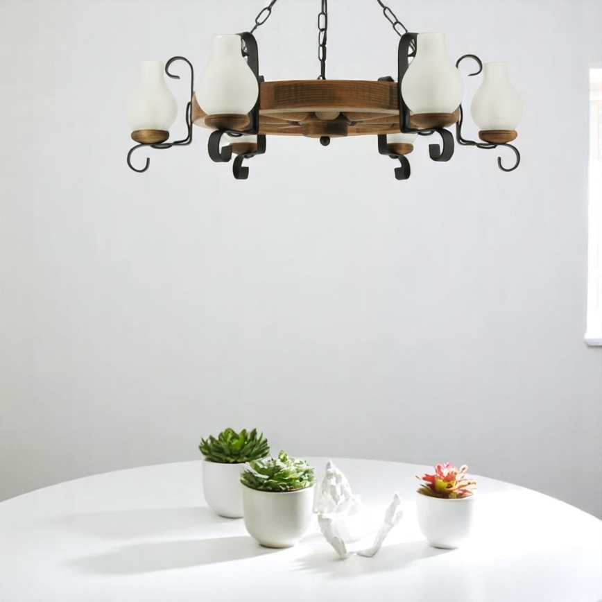 Κρεμαστό φωτιστικό οροφής ROATA 6xE14/40W/230V διάμετρος 70 cm οξιά