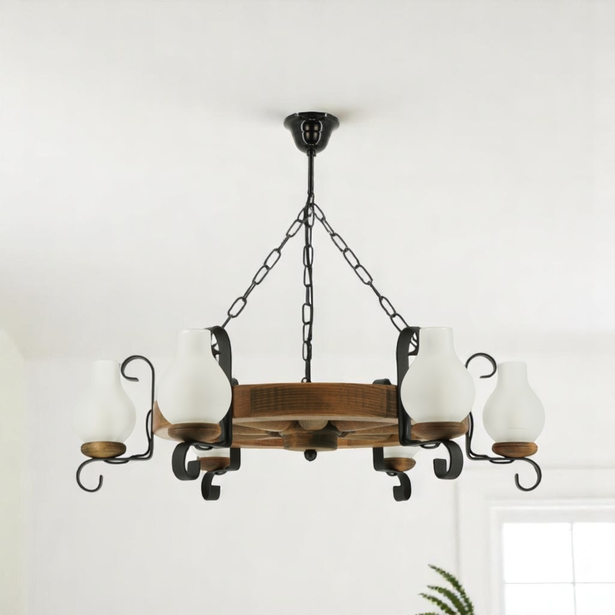 Κρεμαστό φωτιστικό οροφής ROATA 6xE14/40W/230V διάμετρος 70 cm οξιά