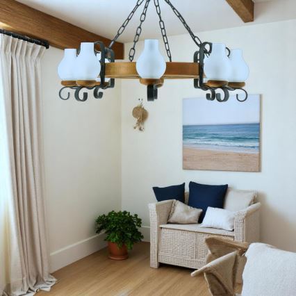Κρεμαστό φωτιστικό οροφής ROATA 8xE14/40W/230V διάμετρος 70 cm οξιά