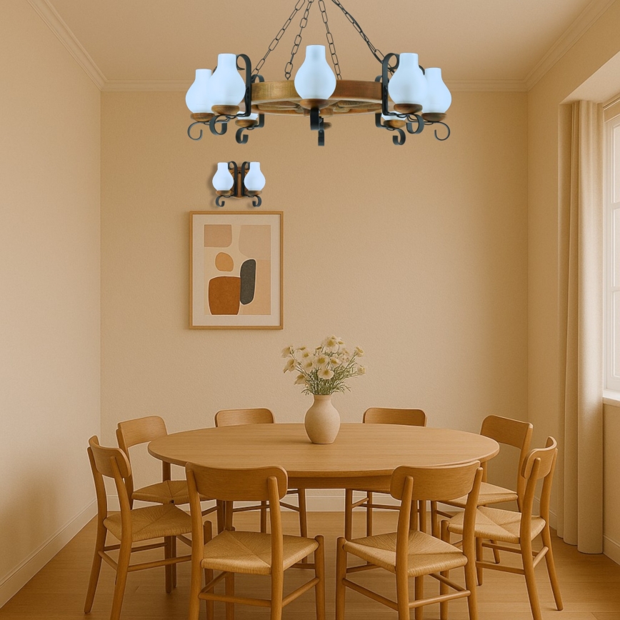 Κρεμαστό φωτιστικό οροφής ROATA 8xE14/40W/230V διάμετρος 70 cm οξιά