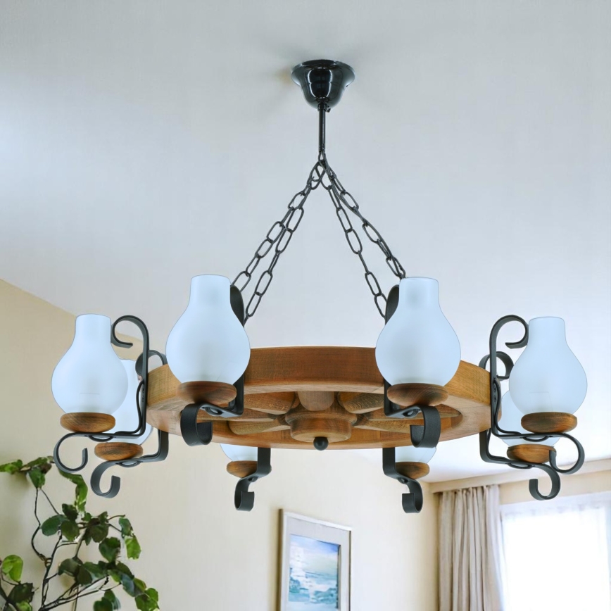 Κρεμαστό φωτιστικό οροφής ROATA 8xE14/40W/230V διάμετρος 70 cm οξιά