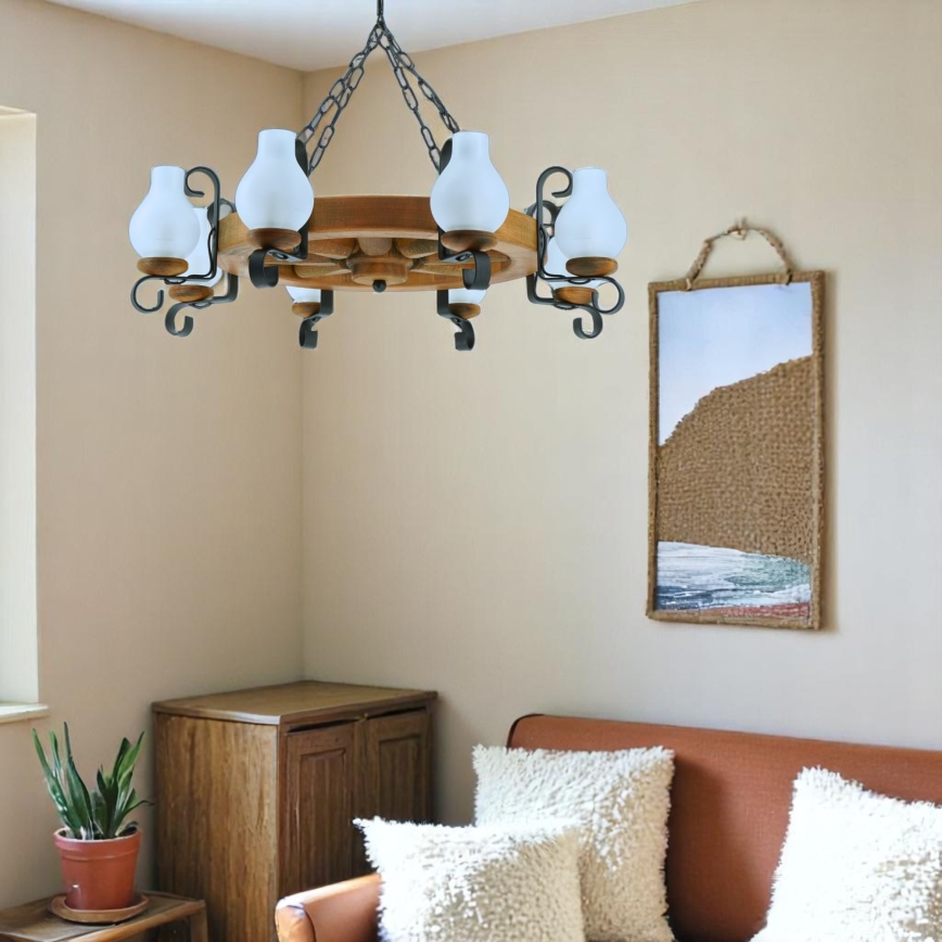 Κρεμαστό φωτιστικό οροφής ROATA 8xE14/40W/230V διάμετρος 70 cm οξιά