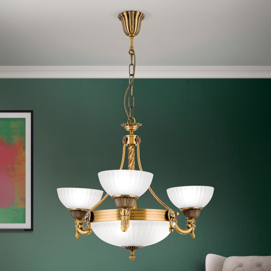 Κρεμαστό φωτιστικό οροφής ROCCA 6xE27/60W/230V διάμετρος 64 cm μπρονζέ/λευκό