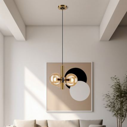 Κρεμαστό φωτιστικό οροφής ROLLO 3xE14/5W/230V χρυσό/φιμέ μπεζ