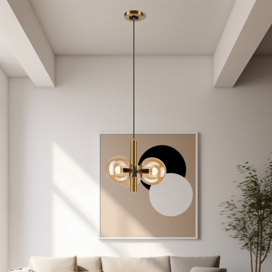 Κρεμαστό φωτιστικό οροφής ROLLO 3xE14/5W/230V χρυσό/φιμέ μπεζ