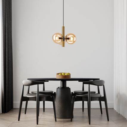 Κρεμαστό φωτιστικό οροφής ROLLO 3xE14/5W/230V χρυσό/φιμέ μπεζ