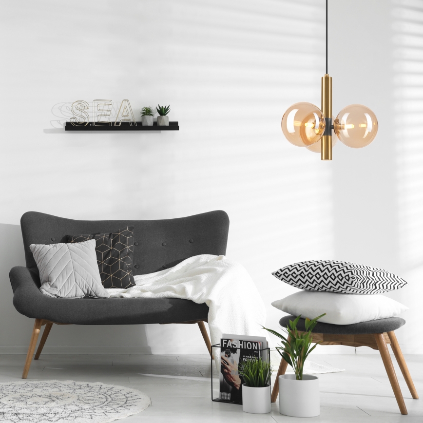 Κρεμαστό φωτιστικό οροφής ROLLO 3xG9/5W/230V χρυσό/φιμέ μπεζ