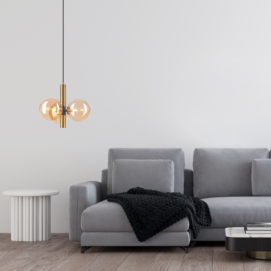 Κρεμαστό φωτιστικό οροφής ROLLO 3xG9/5W/230V χρυσό/φιμέ μπεζ