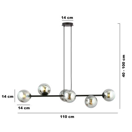 Κρεμαστό φωτιστικό οροφής ROSSI 6xE14/10W/230V μαύρο/γκρι