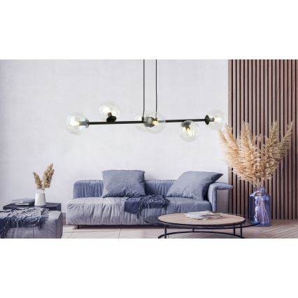 Κρεμαστό φωτιστικό οροφής ROSSI 6xE14/10W/230V μαύρο/γυάλινο