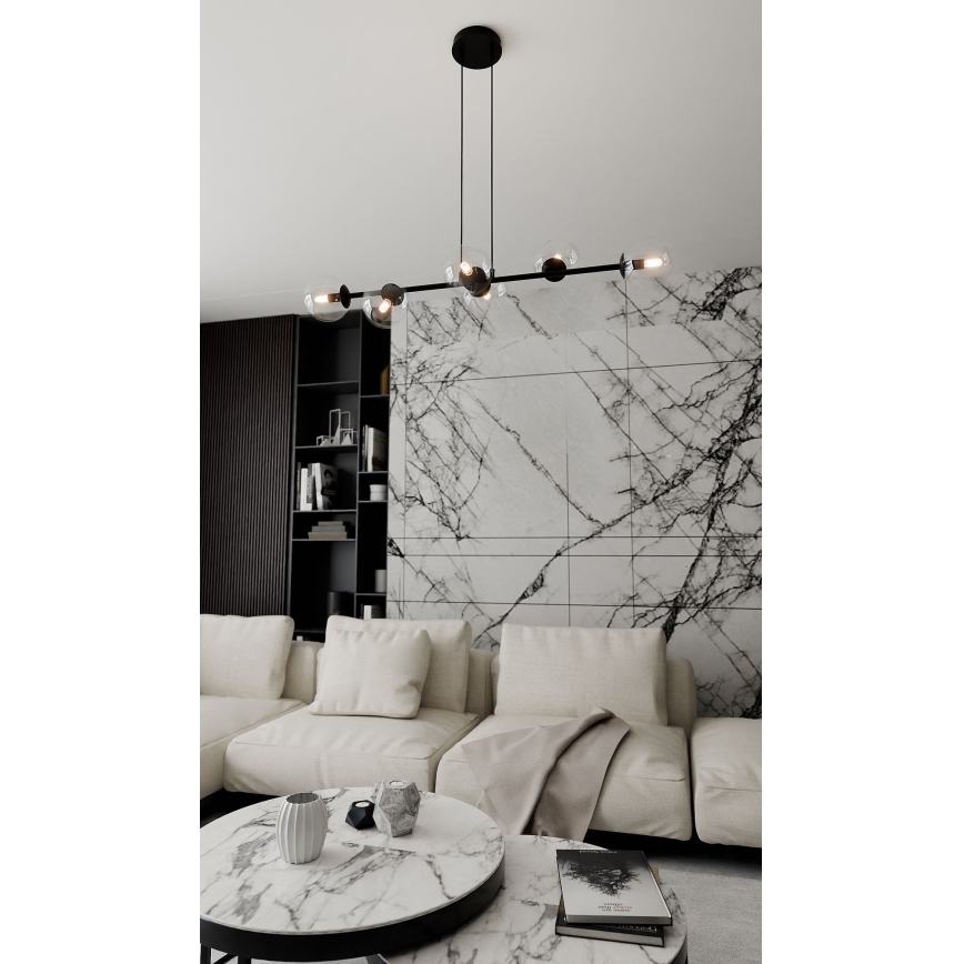 Κρεμαστό φωτιστικό οροφής ROSSI 6xE14/10W/230V μαύρο/γυάλινο