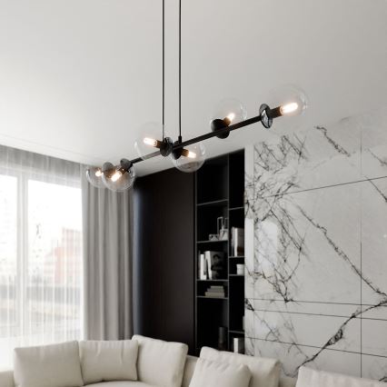 Κρεμαστό φωτιστικό οροφής ROSSI 6xE14/10W/230V μαύρο/γυάλινο