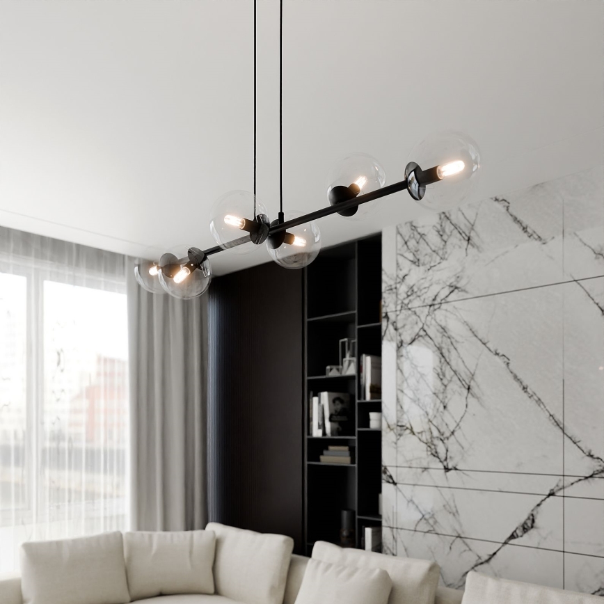 Κρεμαστό φωτιστικό οροφής ROSSI 6xE14/10W/230V μαύρο/γυάλινο