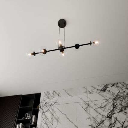 Κρεμαστό φωτιστικό οροφής ROSSI 6xE14/10W/230V μαύρο/γυάλινο