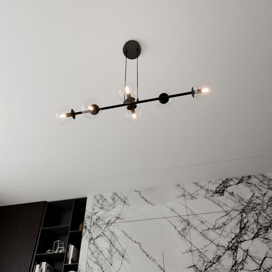 Κρεμαστό φωτιστικό οροφής ROSSI 6xE14/10W/230V μαύρο/γυάλινο