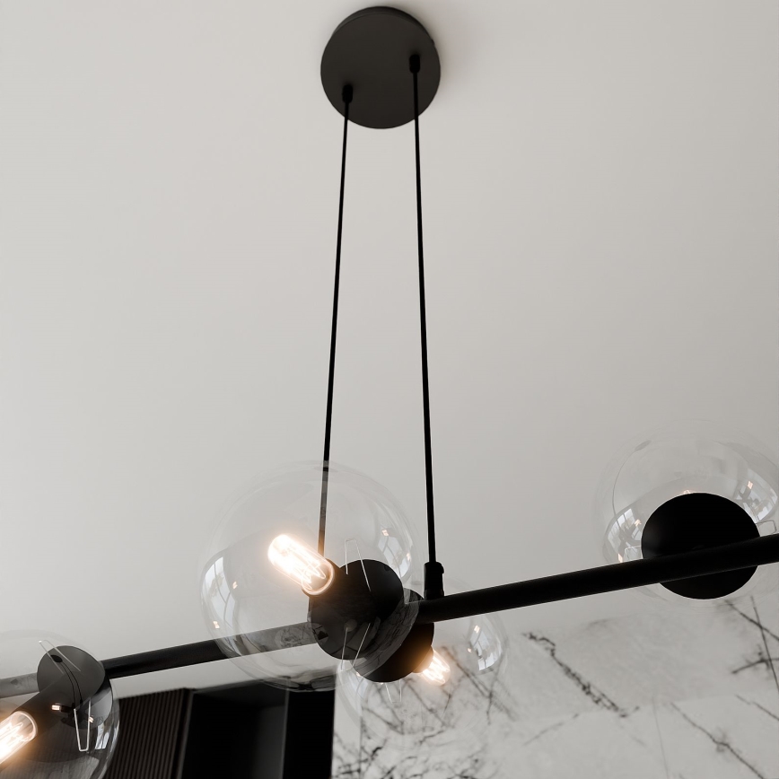 Κρεμαστό φωτιστικό οροφής ROSSI 6xE14/10W/230V μαύρο/γυάλινο