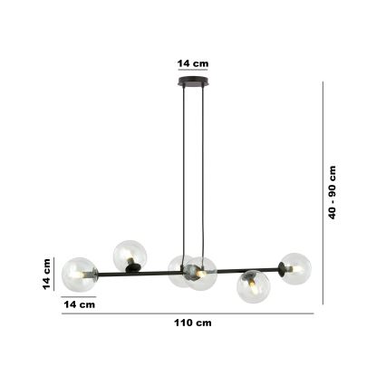 Κρεμαστό φωτιστικό οροφής ROSSI 6xE14/10W/230V μαύρο/γυάλινο
