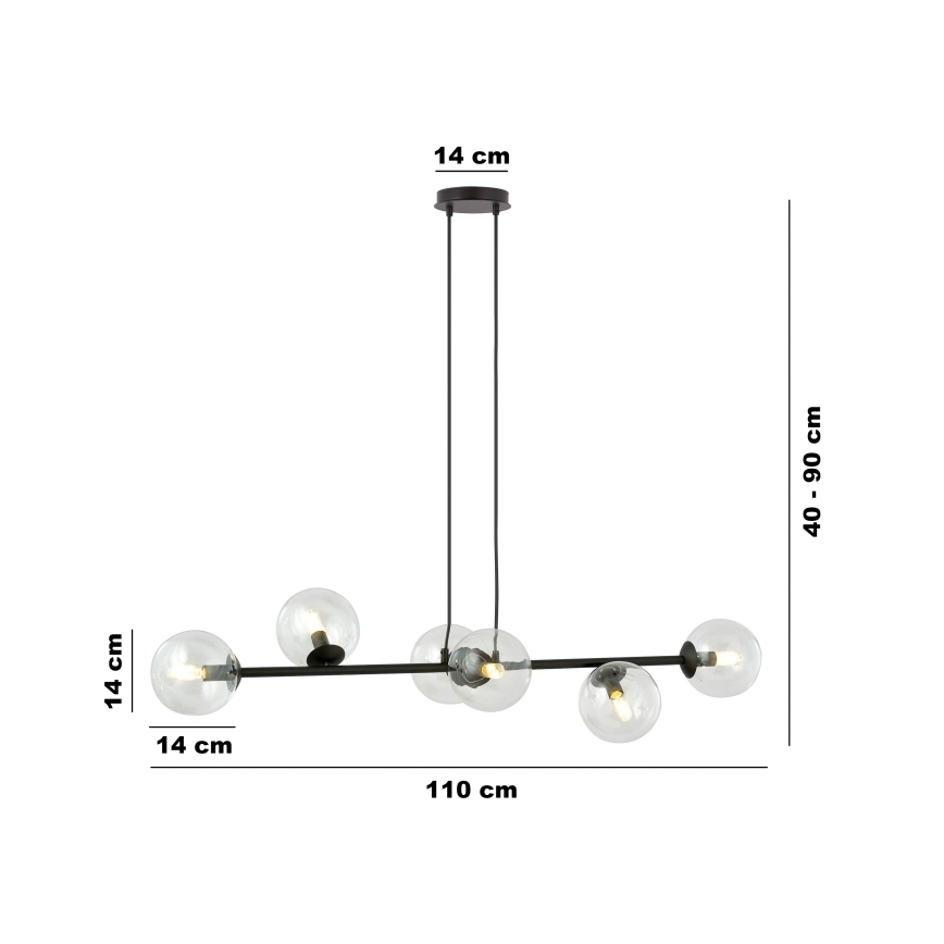 Κρεμαστό φωτιστικό οροφής ROSSI 6xE14/10W/230V μαύρο/γυάλινο