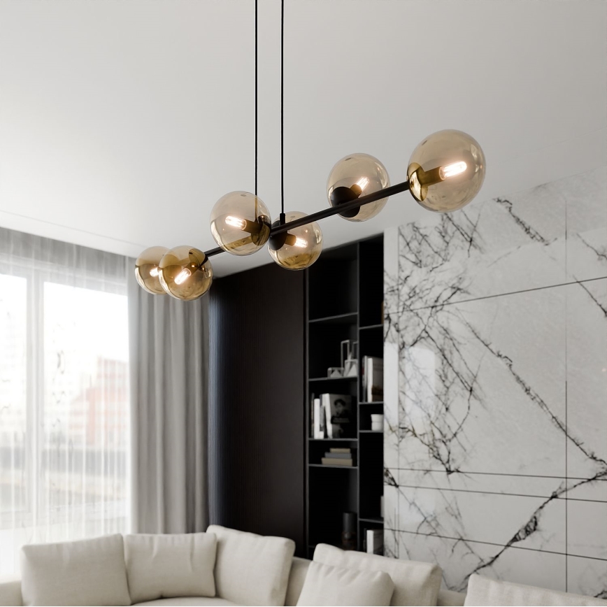 Κρεμαστό φωτιστικό οροφής ROSSI 6xE14/10W/230V μαύρο/μπεζ