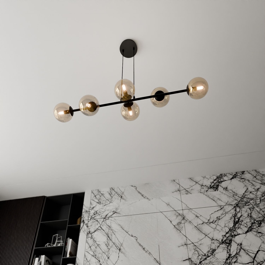 Κρεμαστό φωτιστικό οροφής ROSSI 6xE14/10W/230V μαύρο/μπεζ