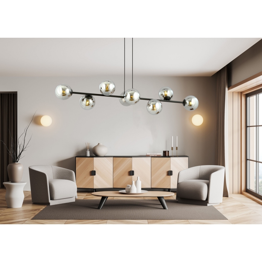 Κρεμαστό φωτιστικό οροφής ROSSI 8xE14/10W/230V μαύρο/γκρι