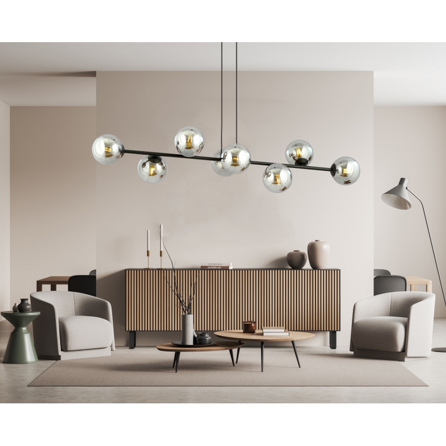 Κρεμαστό φωτιστικό οροφής ROSSI 8xE14/10W/230V μαύρο/γκρι