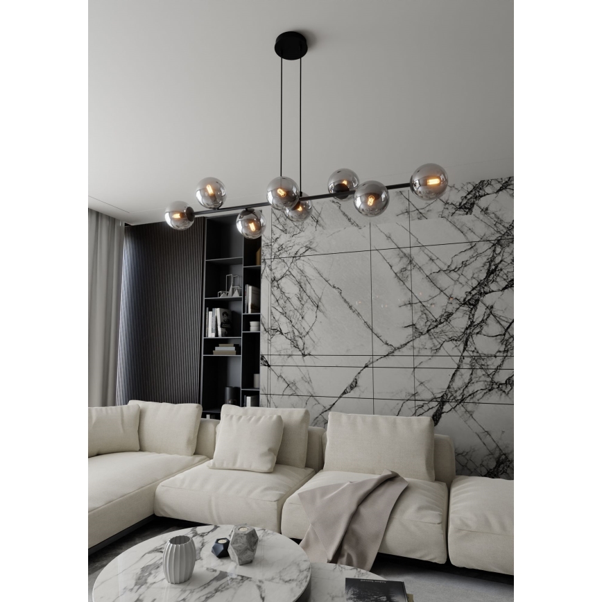 Κρεμαστό φωτιστικό οροφής ROSSI 8xE14/10W/230V μαύρο/γκρι