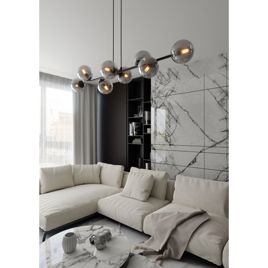 Κρεμαστό φωτιστικό οροφής ROSSI 8xE14/10W/230V μαύρο/γκρι