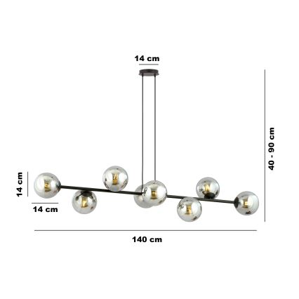 Κρεμαστό φωτιστικό οροφής ROSSI 8xE14/10W/230V μαύρο/γκρι
