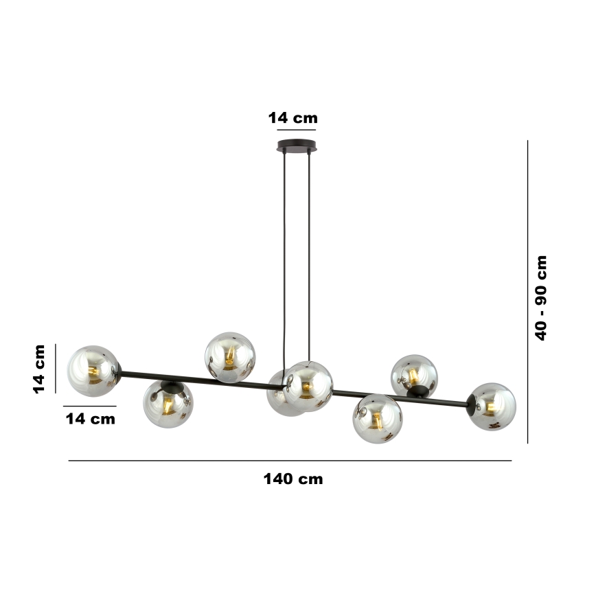 Κρεμαστό φωτιστικό οροφής ROSSI 8xE14/10W/230V μαύρο/γκρι