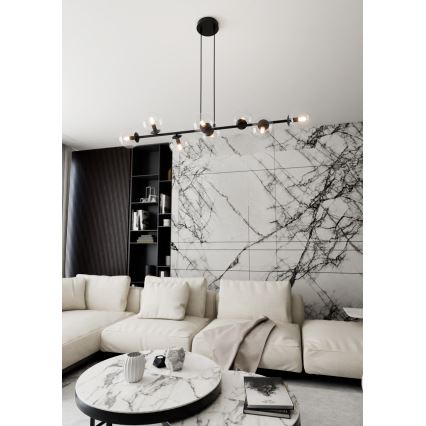 Κρεμαστό φωτιστικό οροφής ROSSI 8xE14/10W/230V μαύρο/γυάλινο