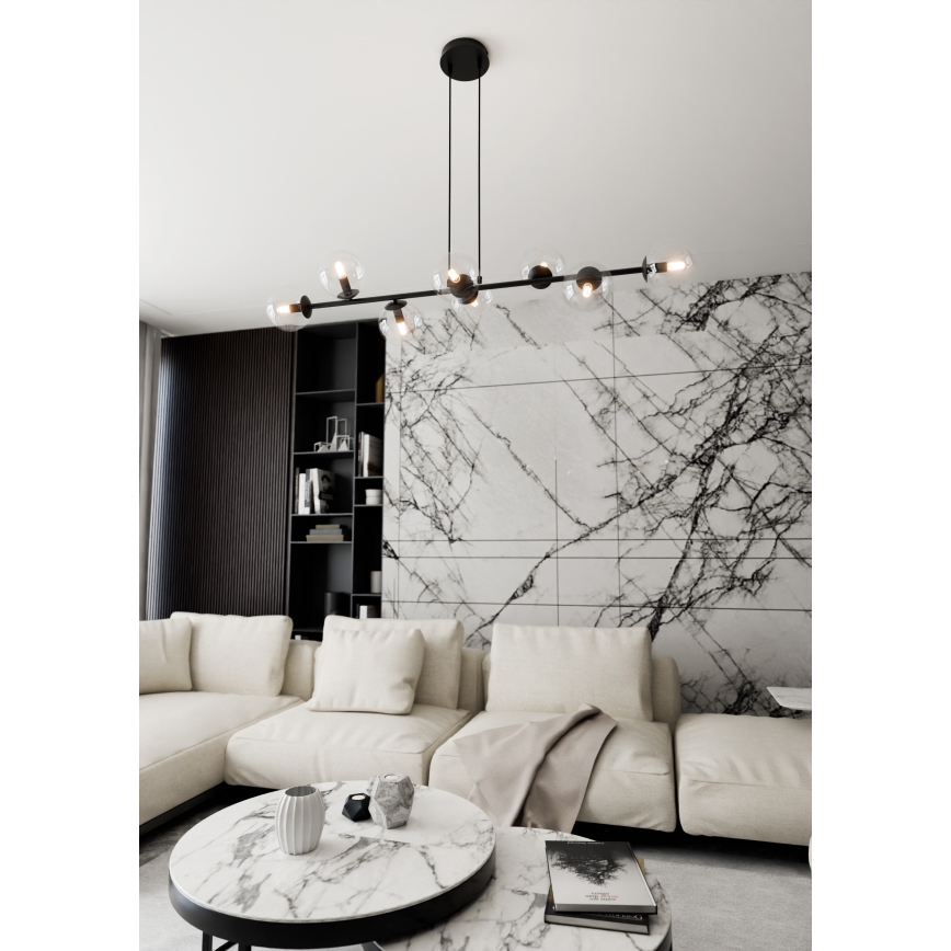 Κρεμαστό φωτιστικό οροφής ROSSI 8xE14/10W/230V μαύρο/γυάλινο