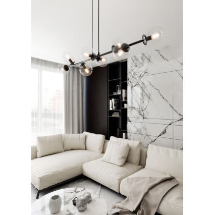 Κρεμαστό φωτιστικό οροφής ROSSI 8xE14/10W/230V μαύρο/γυάλινο
