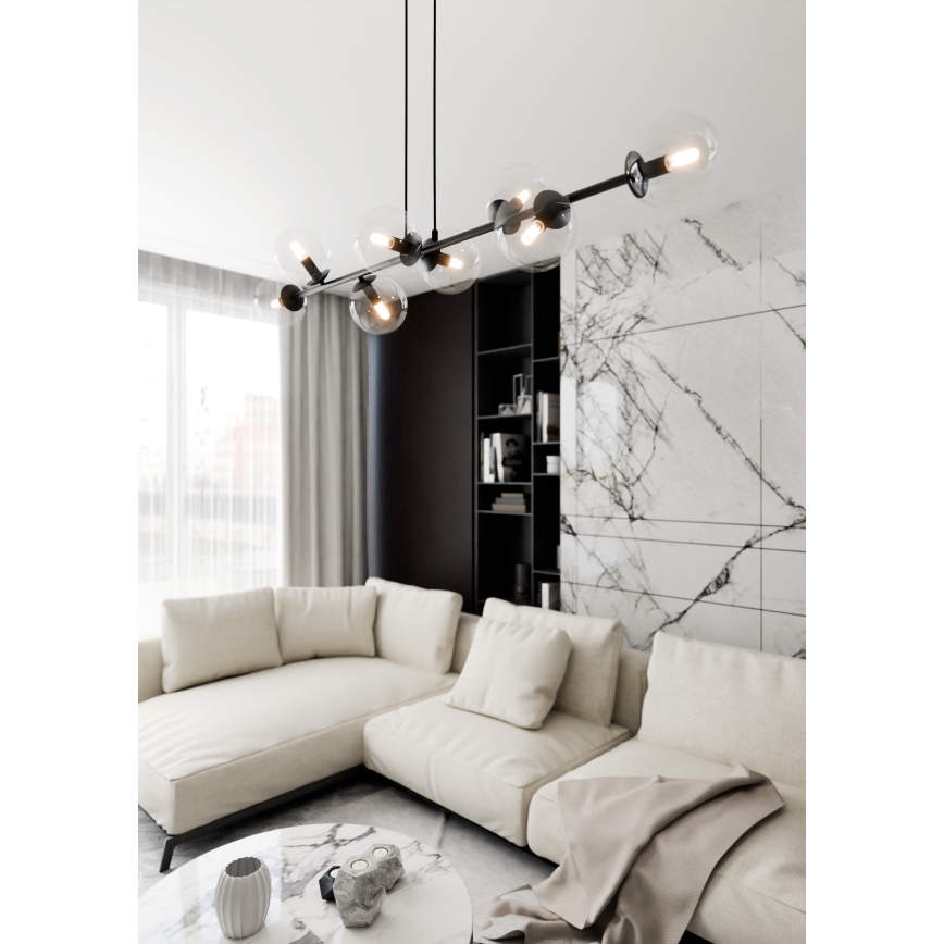 Κρεμαστό φωτιστικό οροφής ROSSI 8xE14/10W/230V μαύρο/γυάλινο