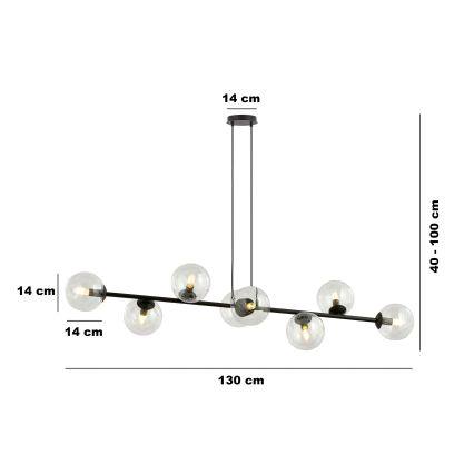 Κρεμαστό φωτιστικό οροφής ROSSI 8xE14/10W/230V μαύρο/γυάλινο