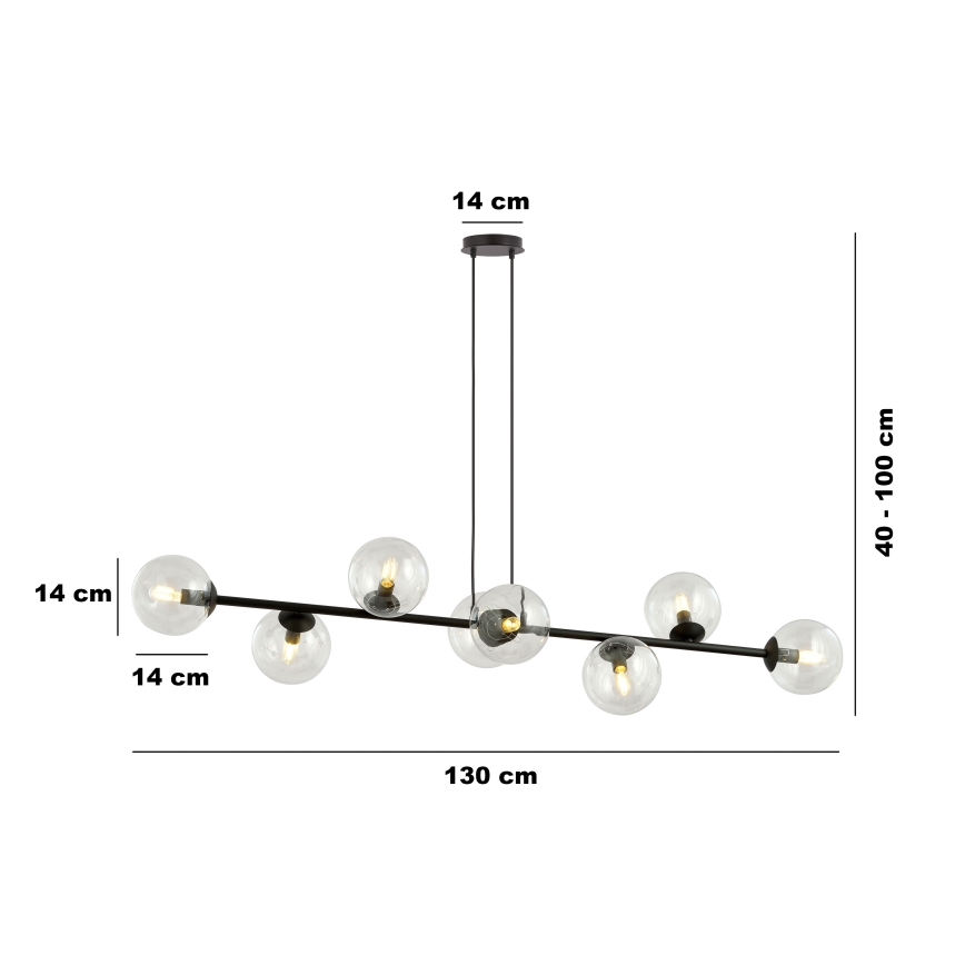 Κρεμαστό φωτιστικό οροφής ROSSI 8xE14/10W/230V μαύρο/γυάλινο