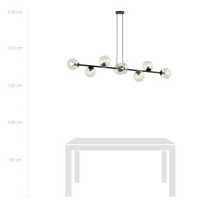 Κρεμαστό φωτιστικό οροφής ROSSI 8xE14/10W/230V μαύρο/γυάλινο