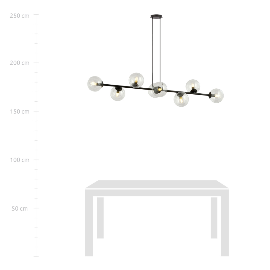 Κρεμαστό φωτιστικό οροφής ROSSI 8xE14/10W/230V μαύρο/γυάλινο