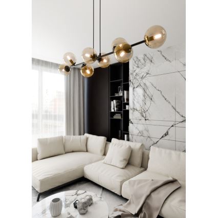 Κρεμαστό φωτιστικό οροφής ROSSI 8xE14/10W/230V μαύρο/μπεζ