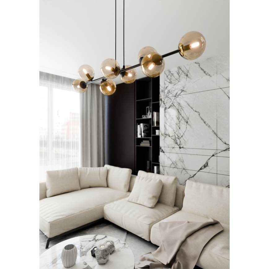 Κρεμαστό φωτιστικό οροφής ROSSI 8xE14/10W/230V μαύρο/μπεζ