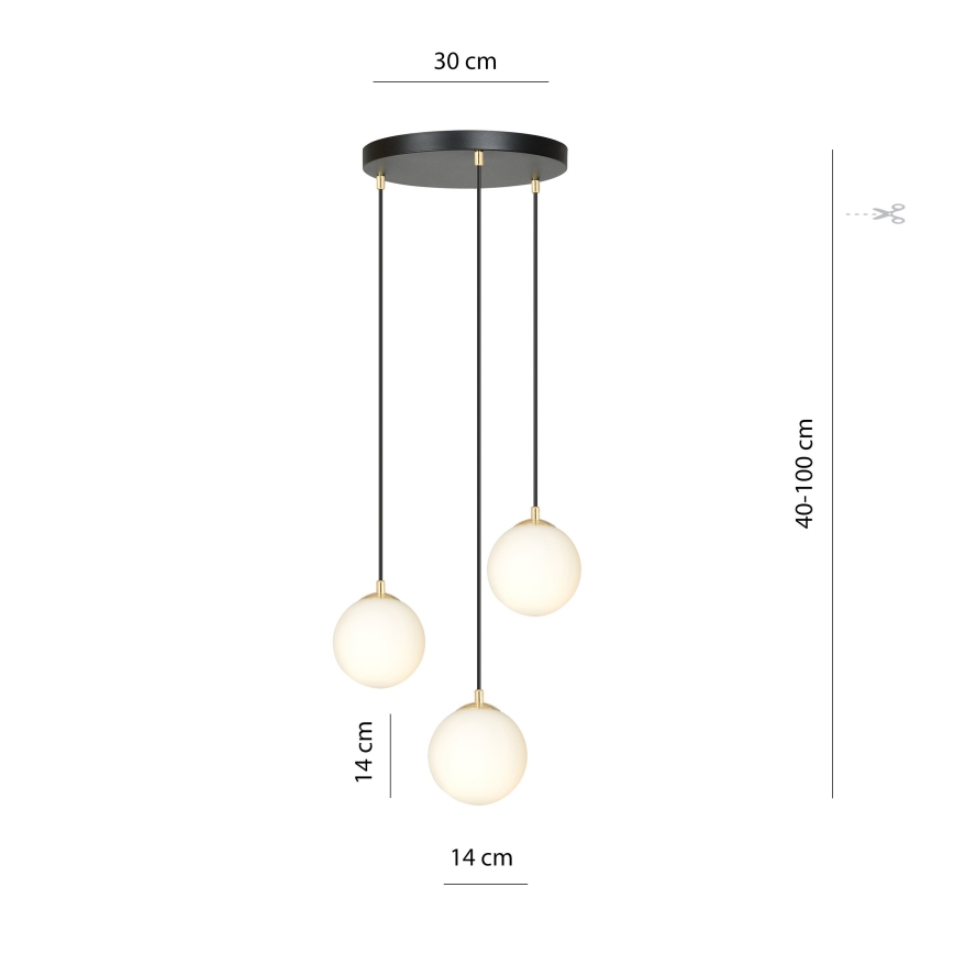 Κρεμαστό φωτιστικό οροφής ROYAL 3xE14/10W/230V διάμετρος 30 cm μαύρο