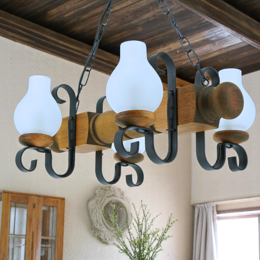 Κρεμαστό φωτιστικό οροφής RUSTIC 4xE14/40W/230V οξιά - FSC πιστοποιημένο