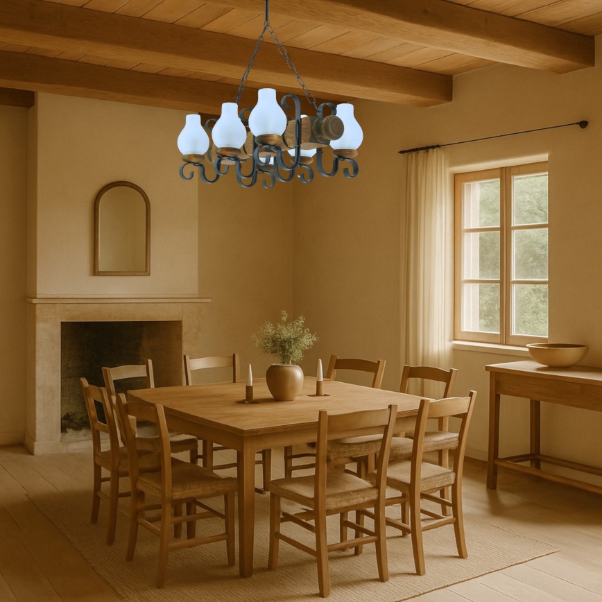 Κρεμαστό φωτιστικό οροφής RUSTIC 6xE14/40W/230V οξιά