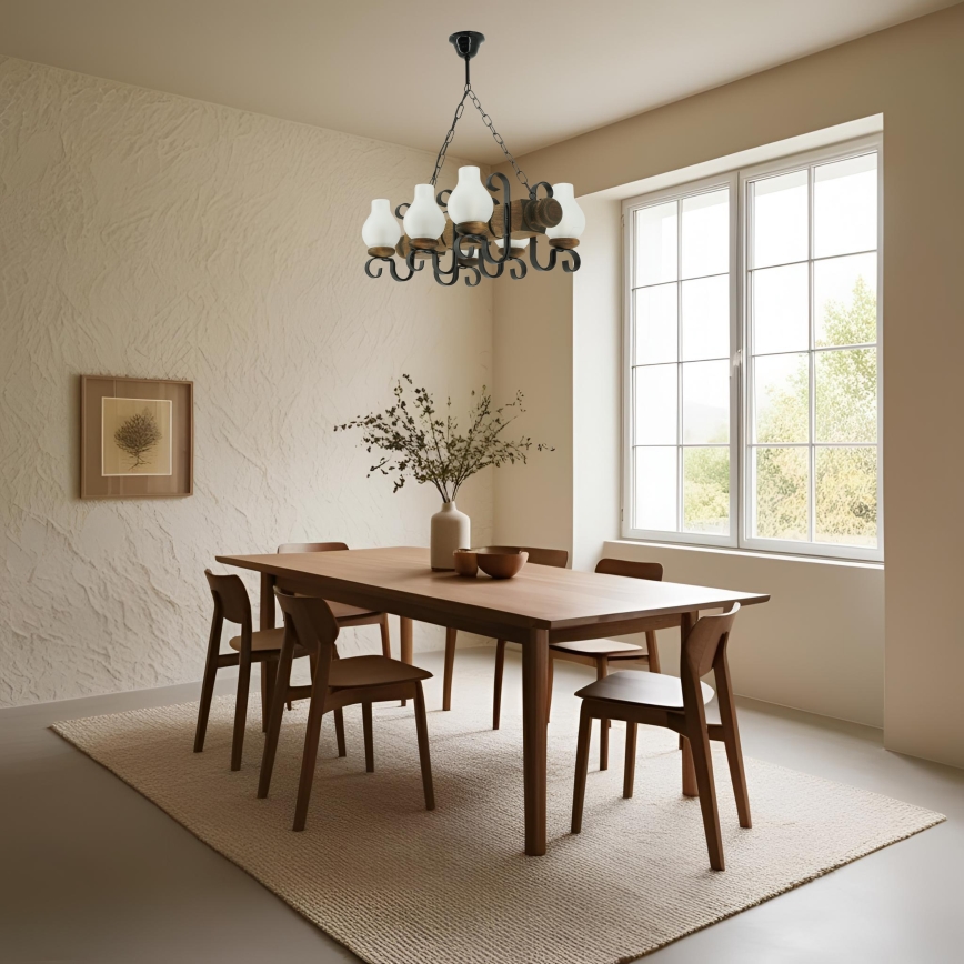 Κρεμαστό φωτιστικό οροφής RUSTIC 6xE14/40W/230V οξιά