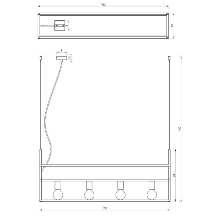 Κρεμαστό φωτιστικό οροφής SHELF 4xE27/60W/230V