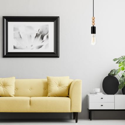 Κρεμαστό φωτιστικό οροφής SIMON 1xE27/60W/230V μαύρο/οξιά