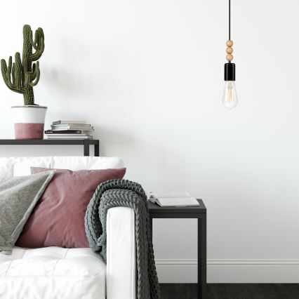 Κρεμαστό φωτιστικό οροφής SIMON 1xE27/60W/230V μαύρο/οξιά